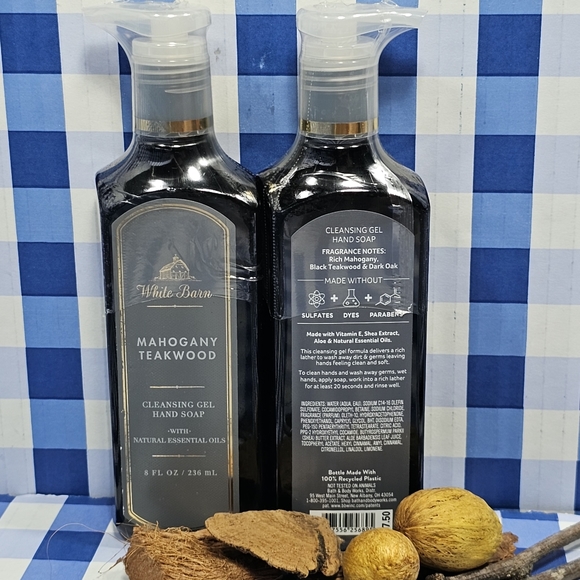 Bath & Body Works White Barn MAHOGANY TEAKWOOD Cleansing Gel Hand Soap 2 Bottles - Picture 5 of 9